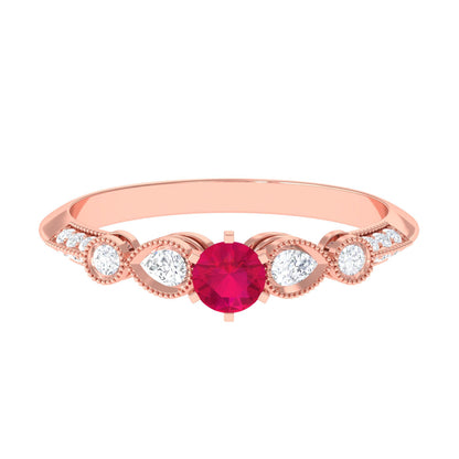 Genuine Ruby Vintage Inspired Engagement Ring with Diamond