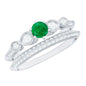 Vintage Inspired Emerald Wedding Bridal Ring Set with Diamond
