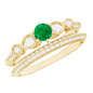 Vintage Inspired Emerald Wedding Bridal Ring Set with Diamond