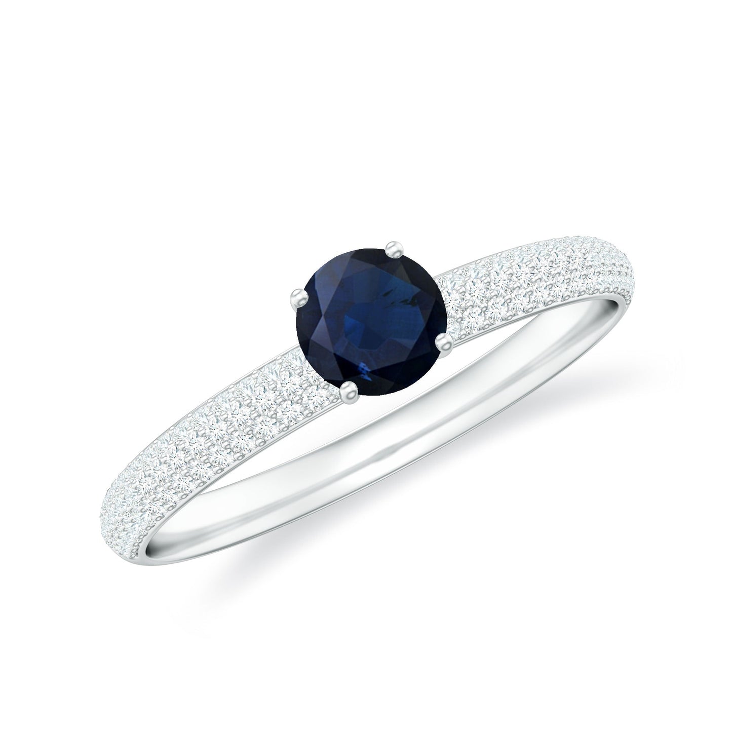 Genuine Blue Sapphire and Diamond Side Stone Engagement Ring