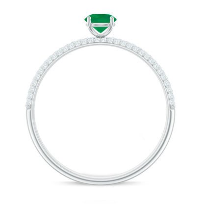 Classic Emerald Solitaire Engagement Ring with Real Diamond Side Stones