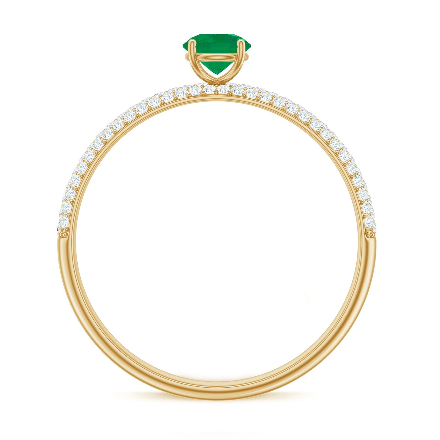 Classic Emerald Solitaire Engagement Ring with Real Diamond Side Stones