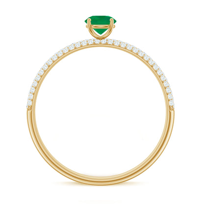 Classic Emerald Solitaire Engagement Ring with Real Diamond Side Stones