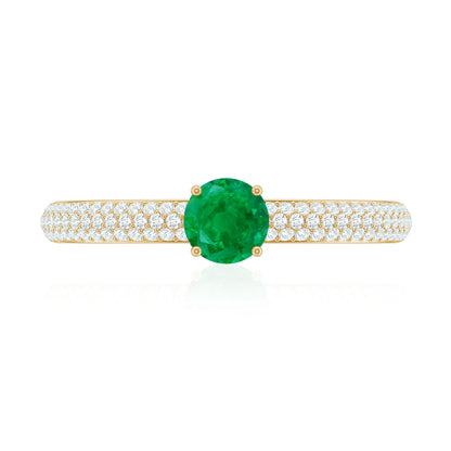 Classic Emerald Solitaire Engagement Ring with Real Diamond Side Stones