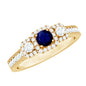 Vintage Inspired Blue Sapphire 3 Stone Engagement Ring with Diamond