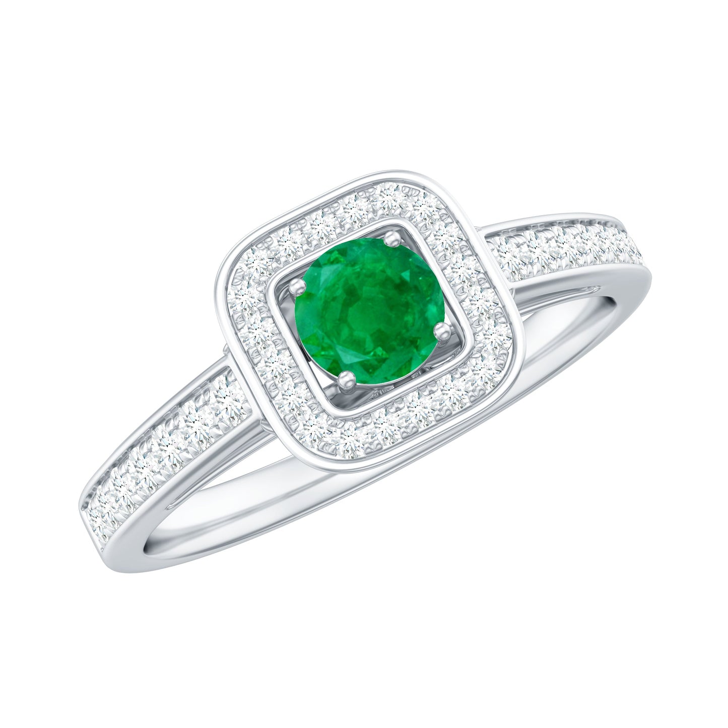 Real Half Carat Emerald Engagement Ring with Diamond Halo
