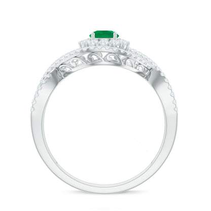 Natural Emerald Engagement Ring with Diamond Crossover Shank