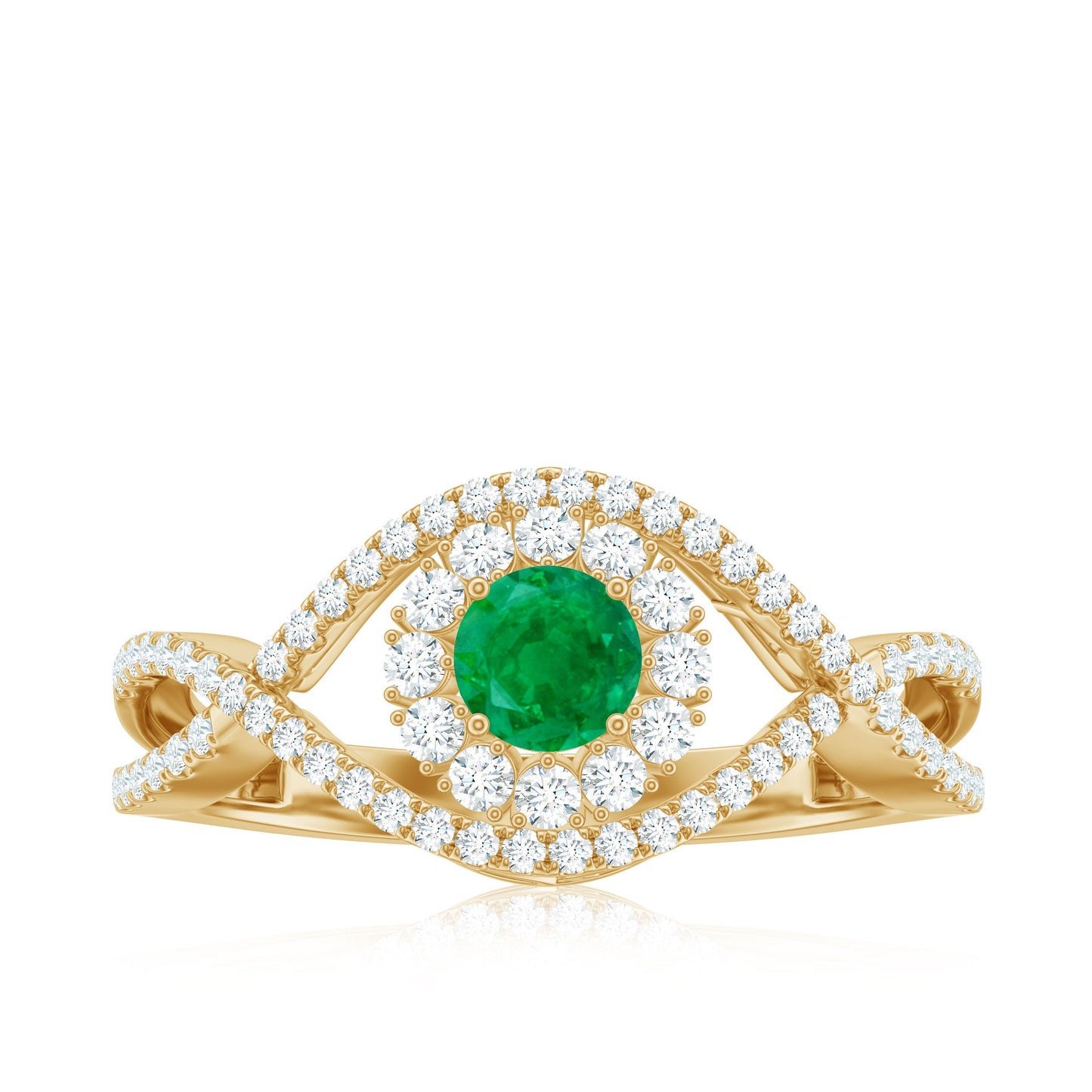 Natural Emerald Engagement Ring with Diamond Crossover Shank