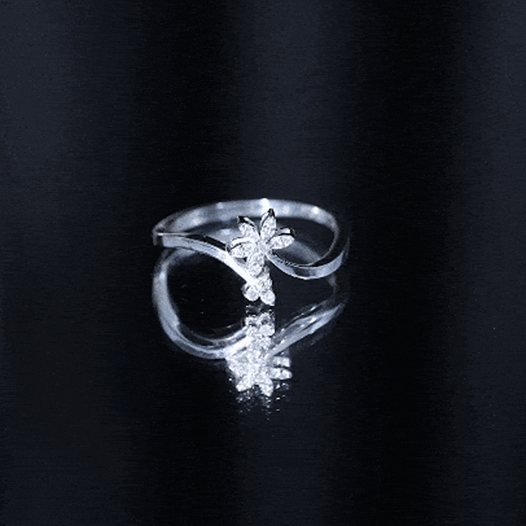 Diamond Floral Ring with Curved Shank