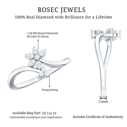 Diamond Floral Ring with Curved Shank