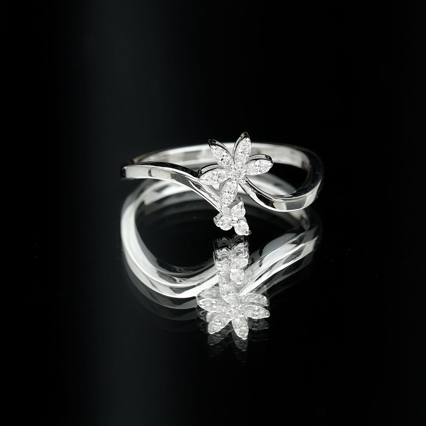 Diamond Floral Ring with Curved Shank