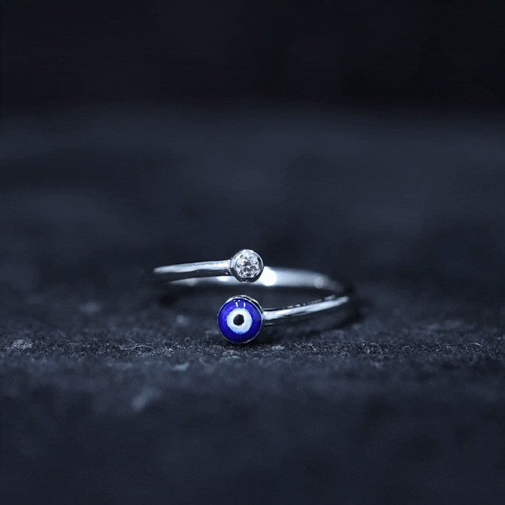 Bezel Set Moissanite and Enameled Evil Eye Ring