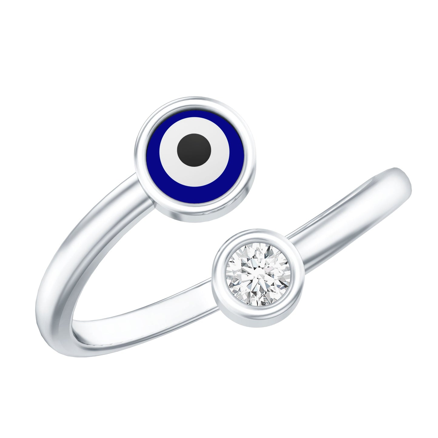 Bezel Set Moissanite and Enameled Evil Eye Ring