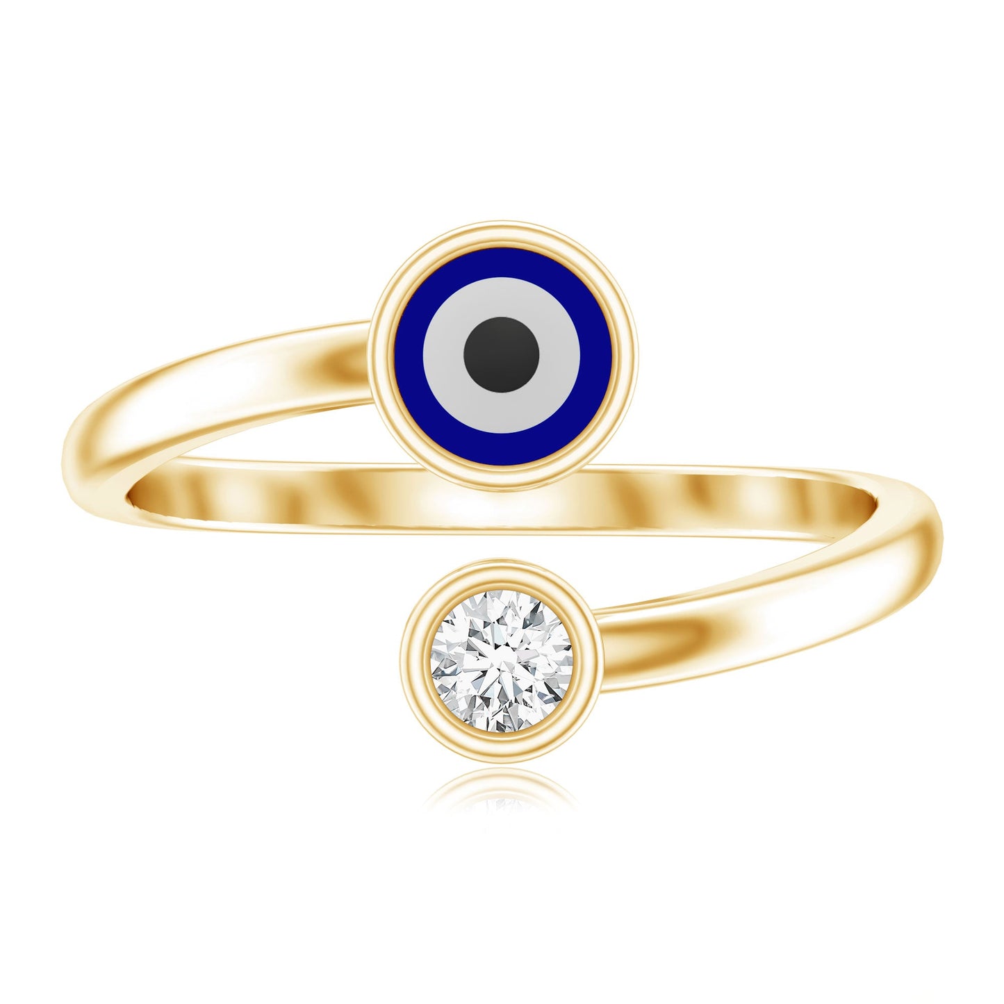 Bezel Set Moissanite and Enameled Evil Eye Ring