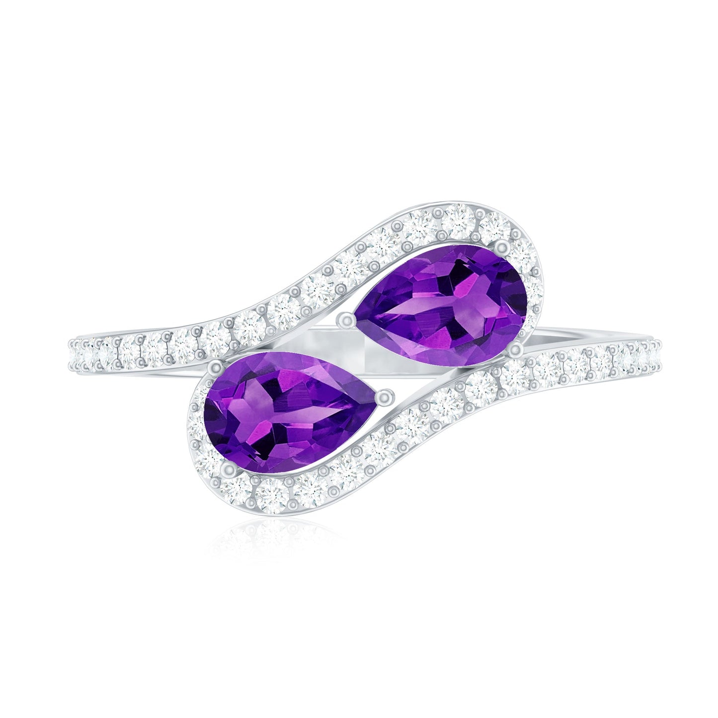 Vintage Inspired Amethyst 2 Stone Bypass Engagement Ring with Diamond