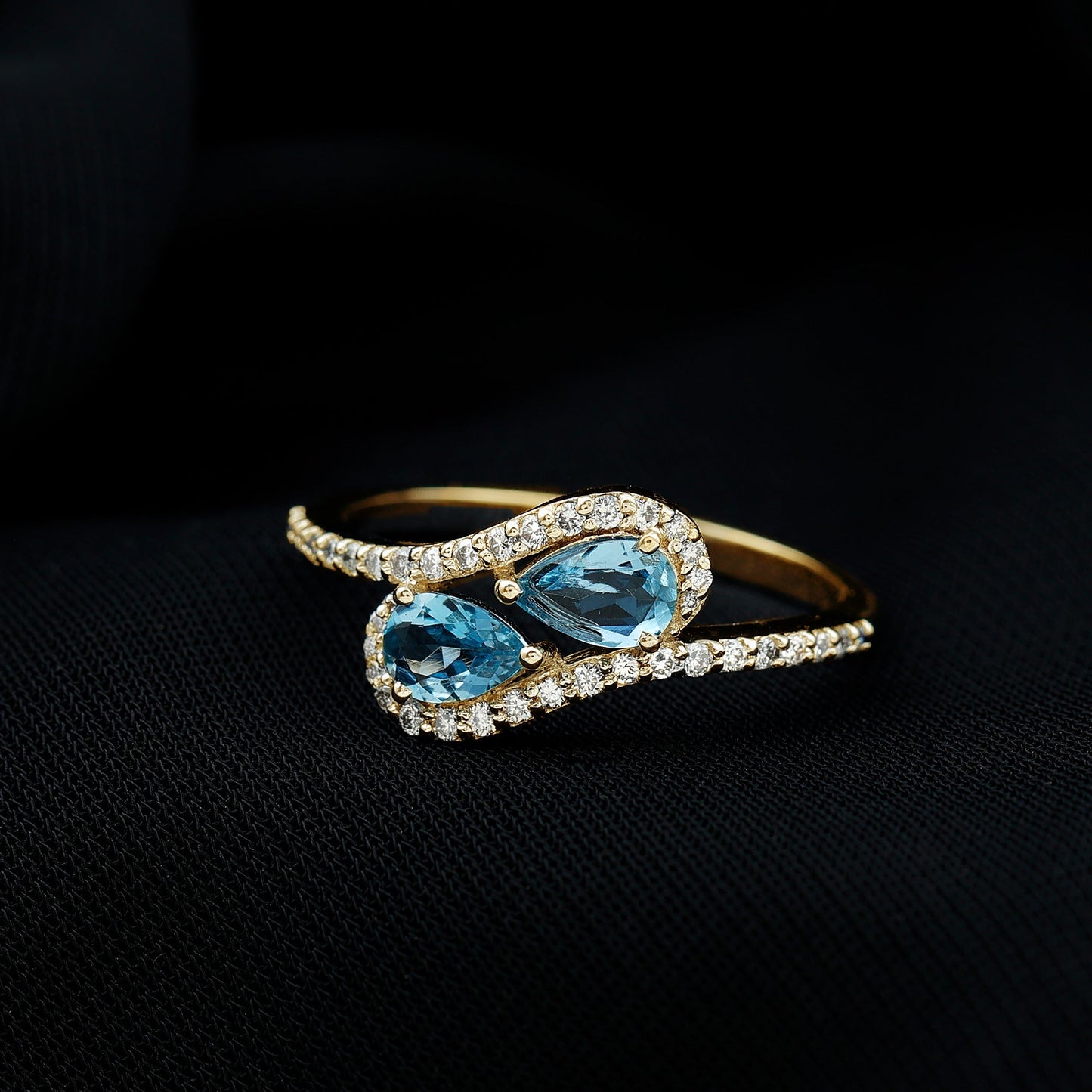Genuine Aquamarine Two Stone Engagement Ring with Diamond
