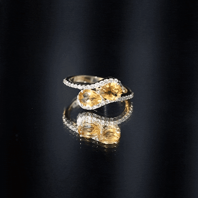 Pear Shape Citrine Two Stone Engagement Ring with Diamond