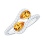 Pear Shape Citrine Two Stone Engagement Ring with Diamond