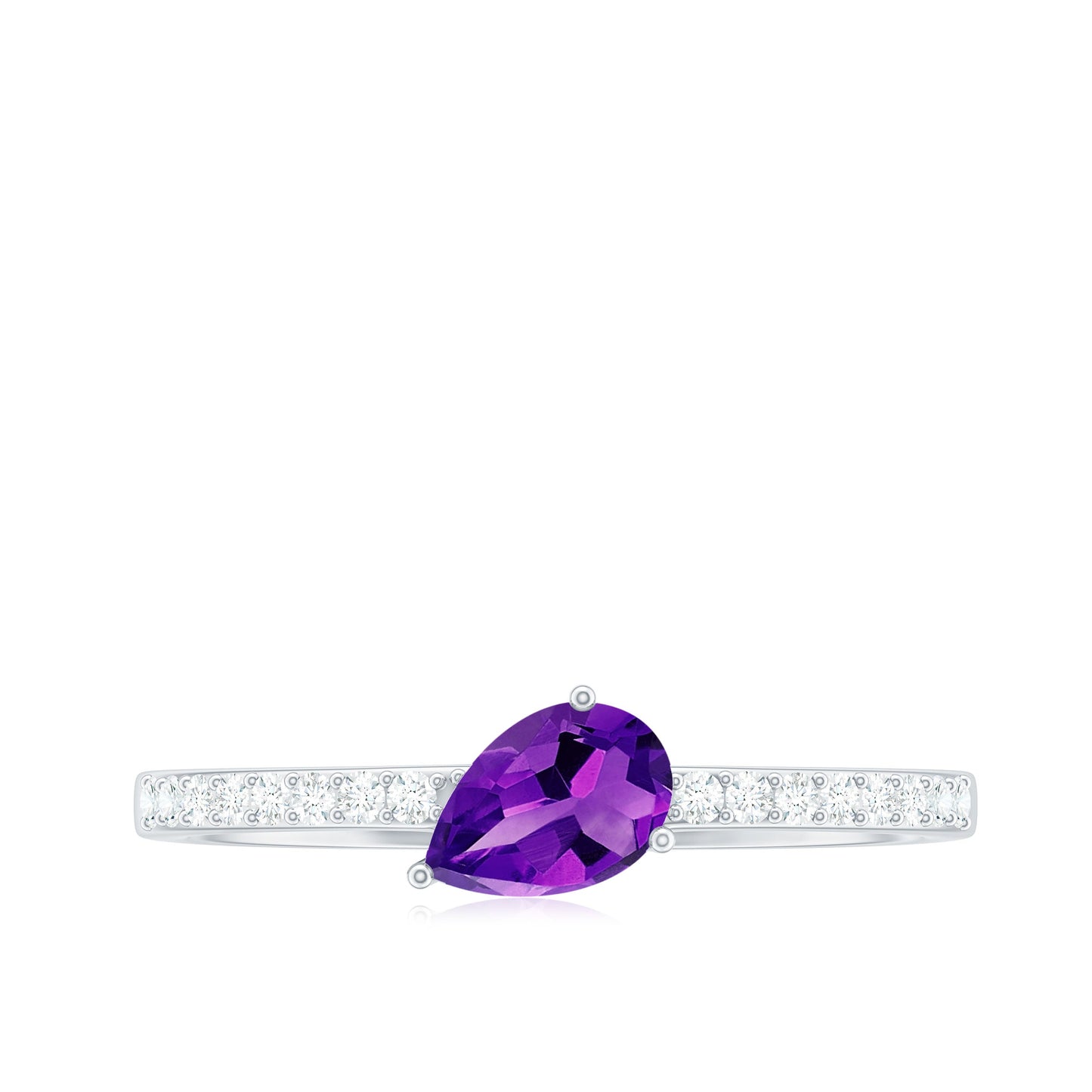 Natural 1 Carat Pear Shaped Amethyst Engagement Ring with Diamond
