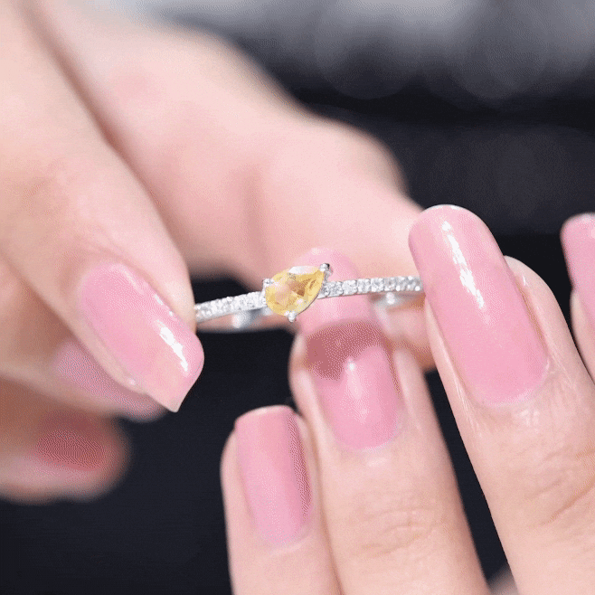 Natural Pear Shape Citrine Engagement Ring with Diamond
