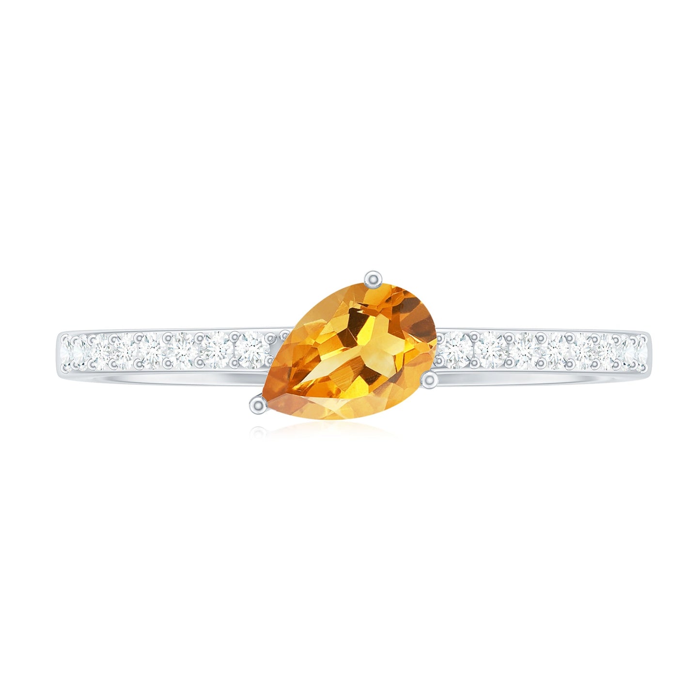 Natural Pear Shape Citrine Engagement Ring with Diamond