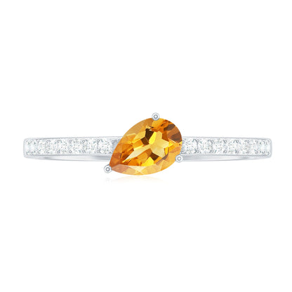 Natural Pear Shape Citrine Engagement Ring with Diamond
