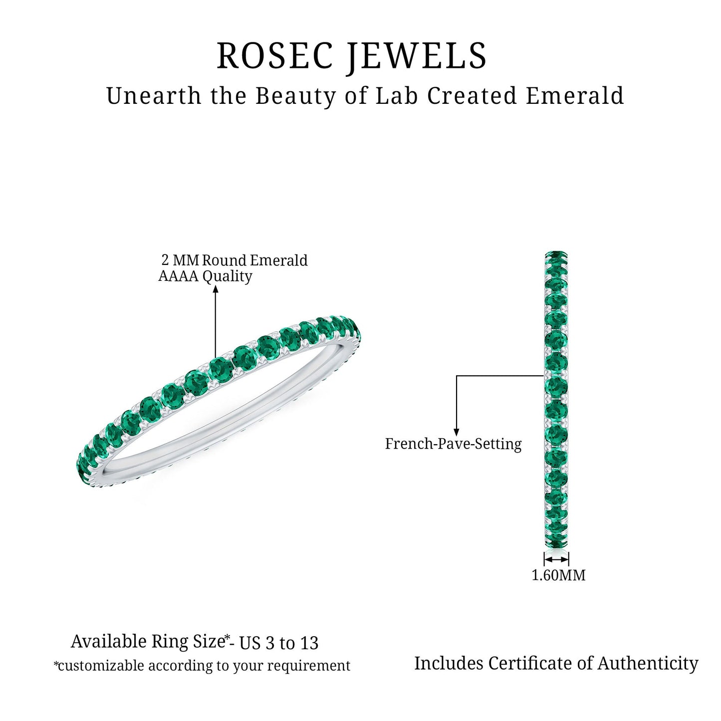 Certified Lab Grown Emerald Stackable Eternity Ring for Women