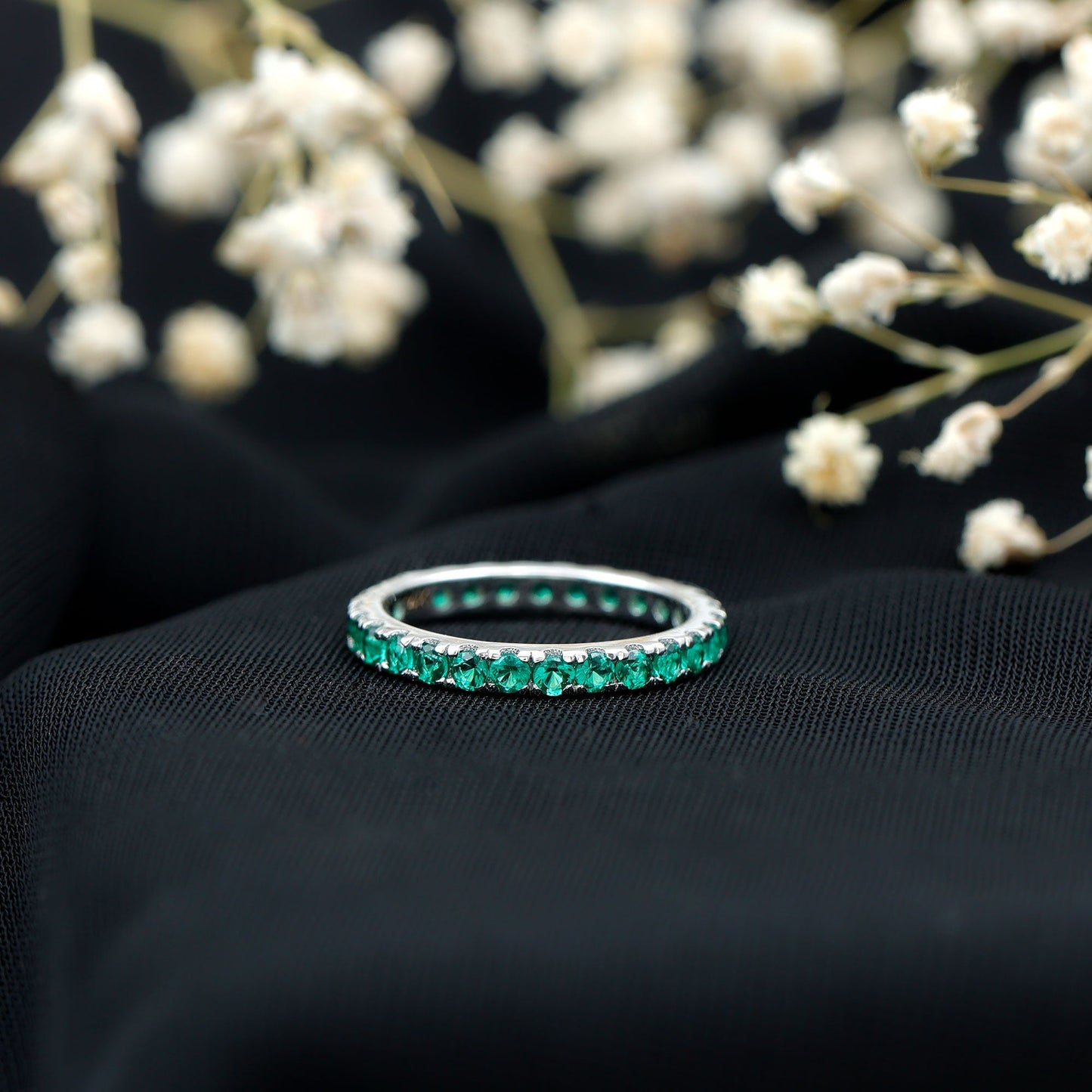 Certified Lab Grown Emerald Stackable Eternity Ring for Women