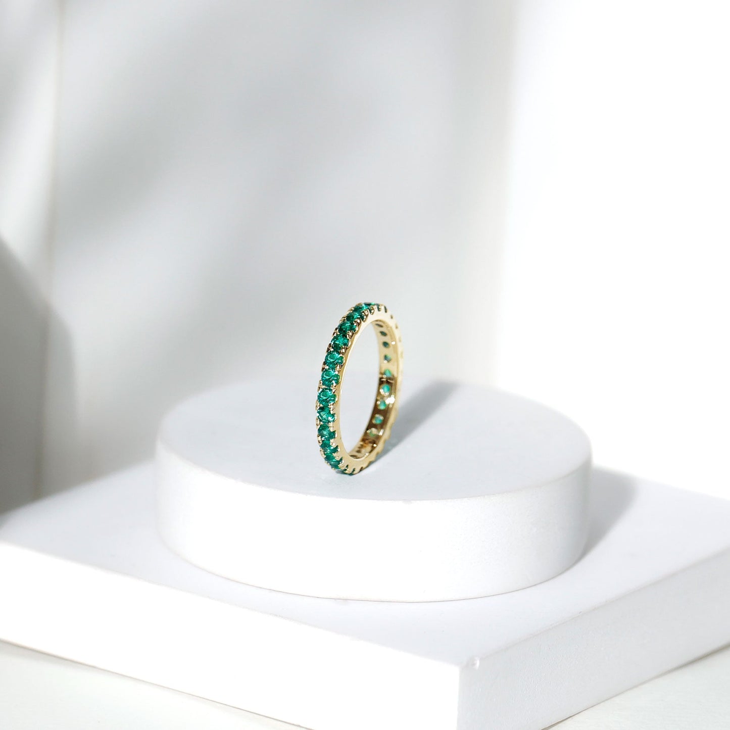 Certified Lab Grown Emerald Stackable Eternity Ring for Women