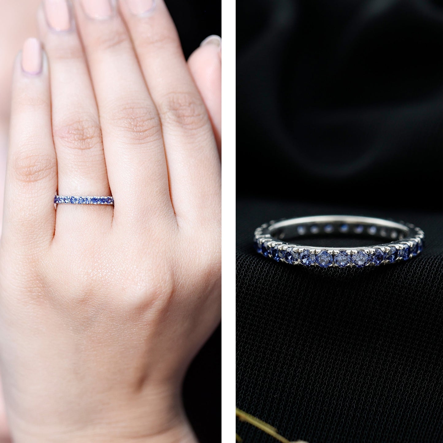 Certified Lab Created Blue Sapphire Full Eternity Stackable Ring