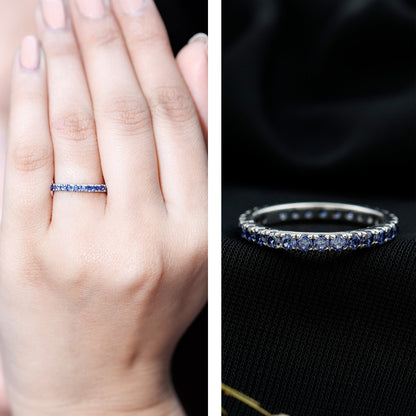 Certified Lab Created Blue Sapphire Full Eternity Stackable Ring