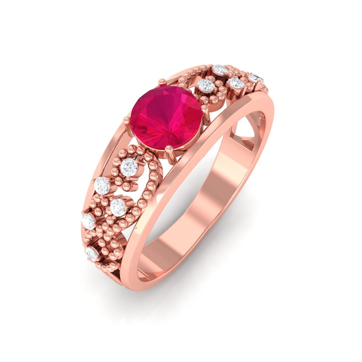 Natural 0.6 Carat Ruby Vintage Looking Engagement Ring with Diamond