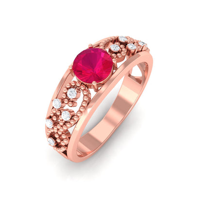 Natural 0.6 Carat Ruby Vintage Looking Engagement Ring with Diamond