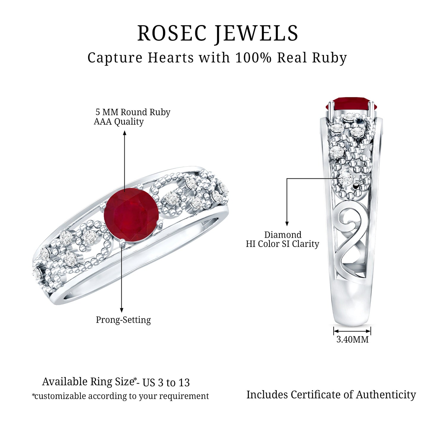 Natural 0.6 Carat Ruby Vintage Looking Engagement Ring with Diamond