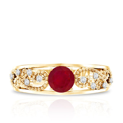 Natural 0.6 Carat Ruby Vintage Looking Engagement Ring with Diamond