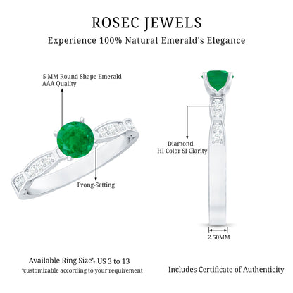AAA Quality Emerald Solitaire Promise Ring with Diamond