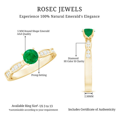 AAA Quality Emerald Solitaire Promise Ring with Diamond