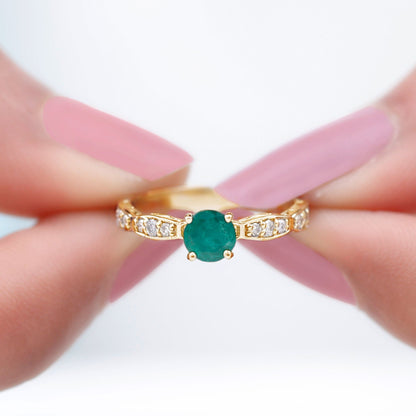 AAA Quality Emerald Solitaire Promise Ring with Diamond