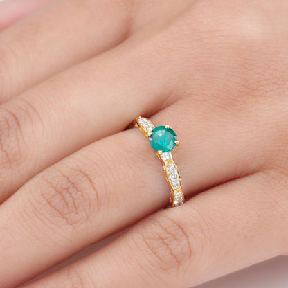 AAA Quality Emerald Solitaire Promise Ring with Diamond