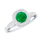 Emerald Vintage Looking Engagement Ring with Diamond Halo
