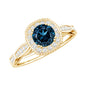 0.6 Carat London Blue topaz Vintage Inspired Ring with Diamond Halo