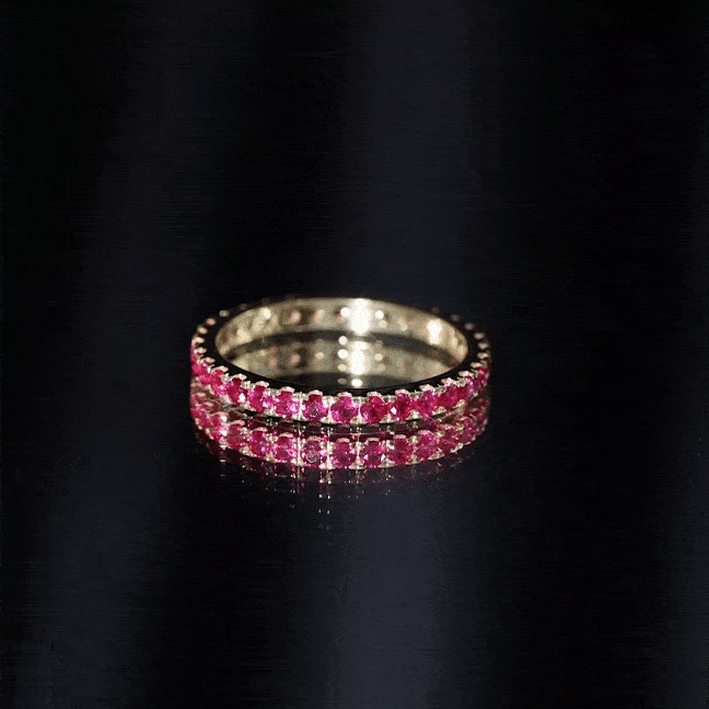 French Pave Set Lab Grown Ruby Stackable Eternity Band