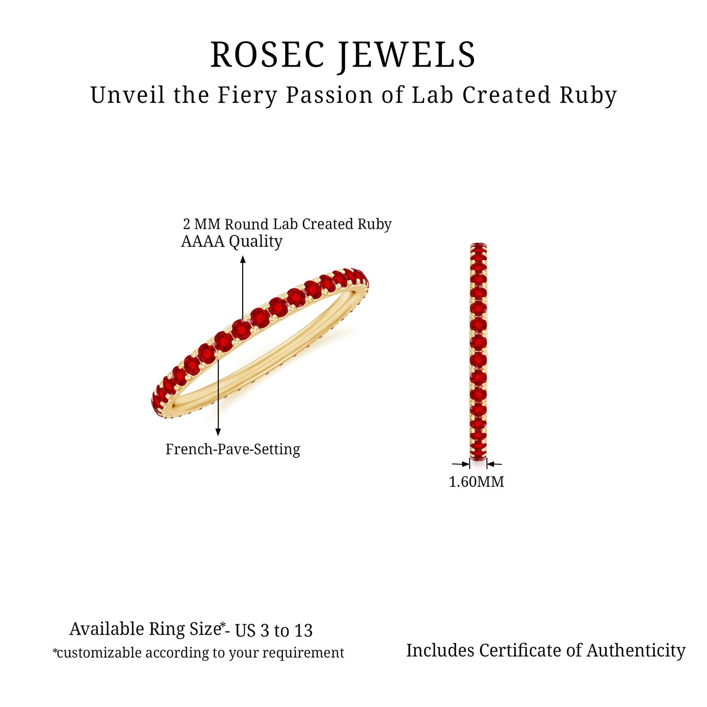 French Pave Set Lab Grown Ruby Stackable Eternity Band
