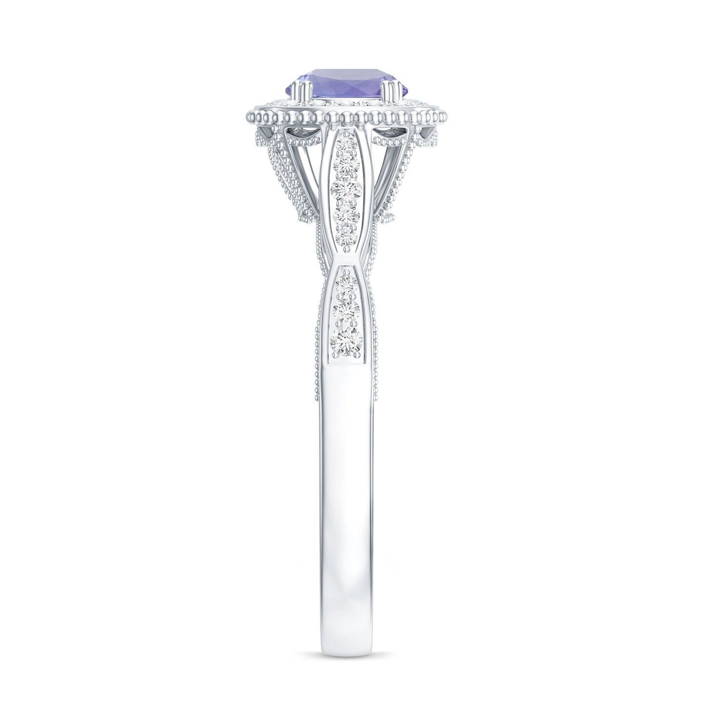 Vintage Style Tanzanite Engagement Ring with Diamond Halo for Women