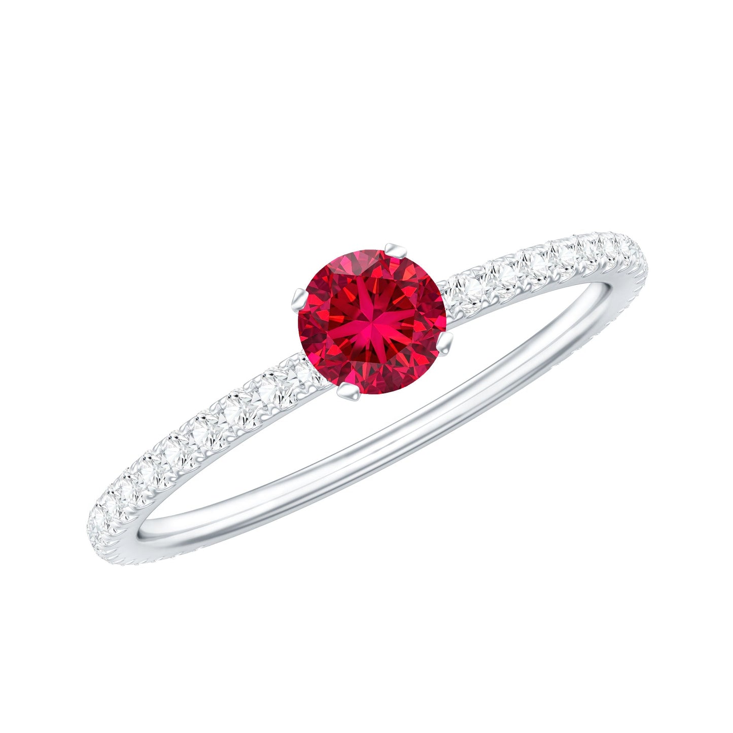 Round Cut Lab Grown Ruby Engagement Ring with Diamond