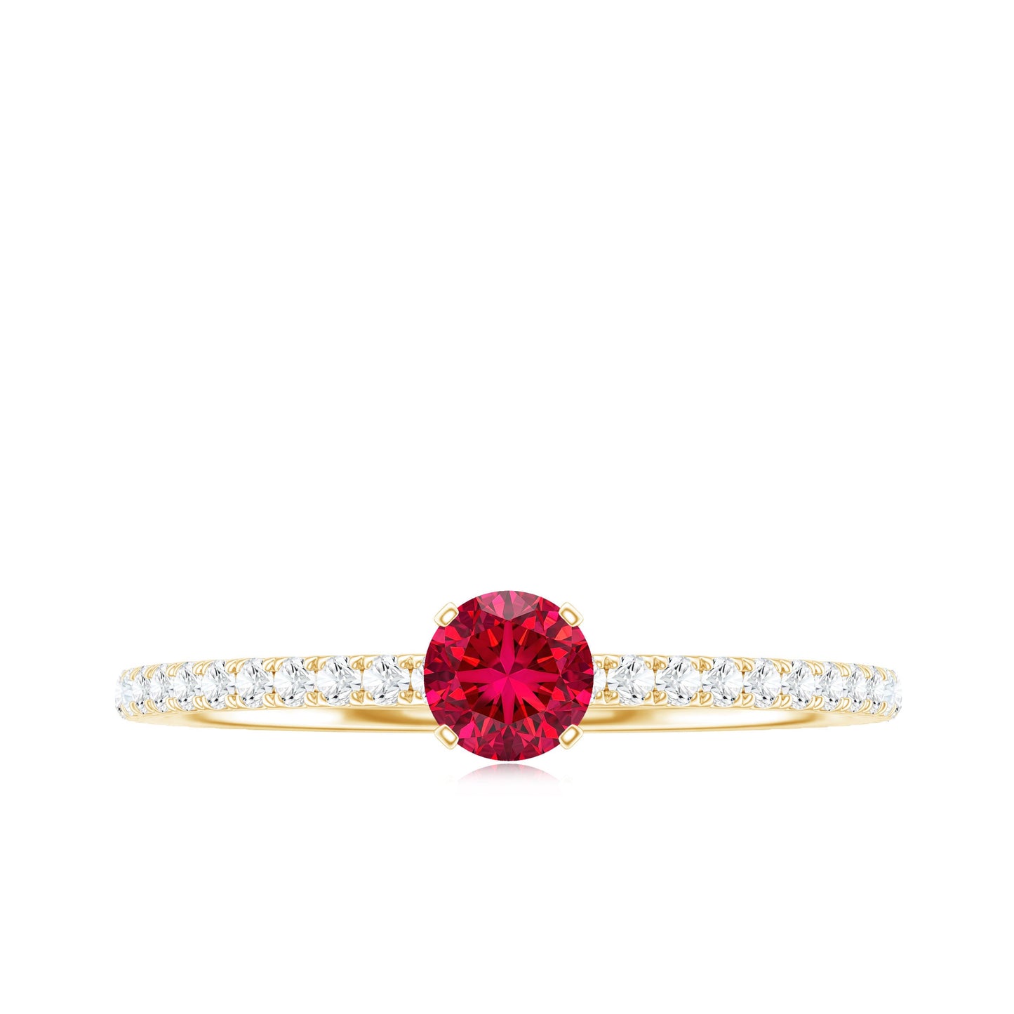 Round Cut Lab Grown Ruby Engagement Ring with Diamond