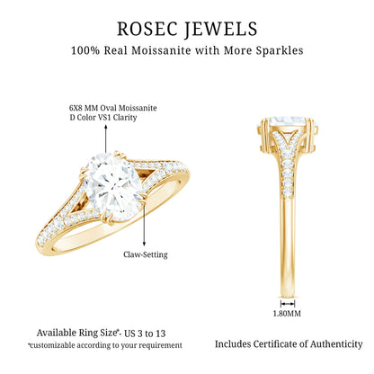 Certified Moissanite Oblong Engagement Ring with Split Shank