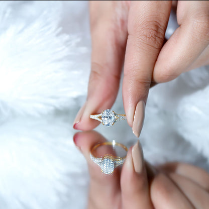 Certified Moissanite Oblong Engagement Ring with Split Shank
