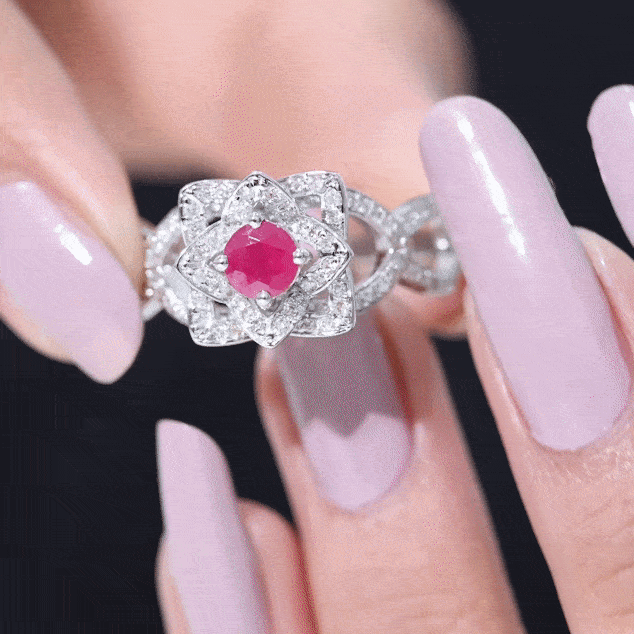 0.6 Carat Lab Created Ruby Vintage Flower Engagement Ring