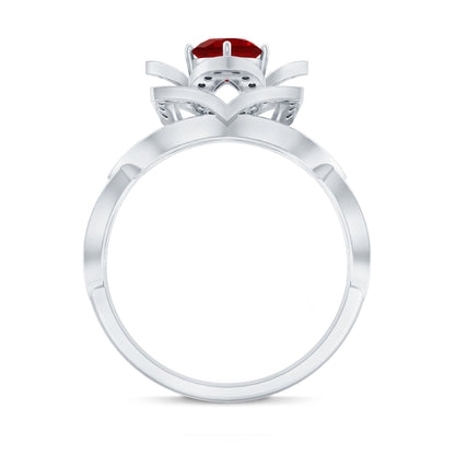 0.6 Carat Lab Created Ruby Vintage Flower Engagement Ring